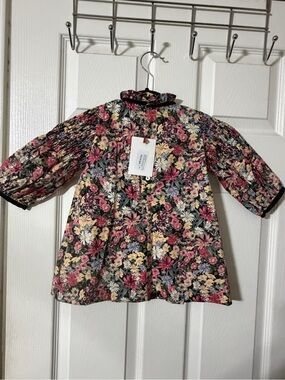 Girls' Floral dress Smocked Long-Sleeve Top - Black Multi